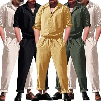Summer Fashion Long Sleeve Men sets Rompers Single Breasted Jumpsuit Long Pants Elastic waist Trousers Mens Clothing Overalls
Summer Fashion Long Sleeve Men sets Rompers Single Breasted Jumpsuit Long Pants Elastic waist Trousers Mens Clothing Overalls