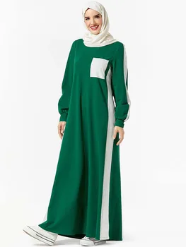 

For Muslim Women 9307 Green 9308 Light Green 9309 Purplish Blue Color Sweater Splicing Pocket Dress ( No Including Headscarf )