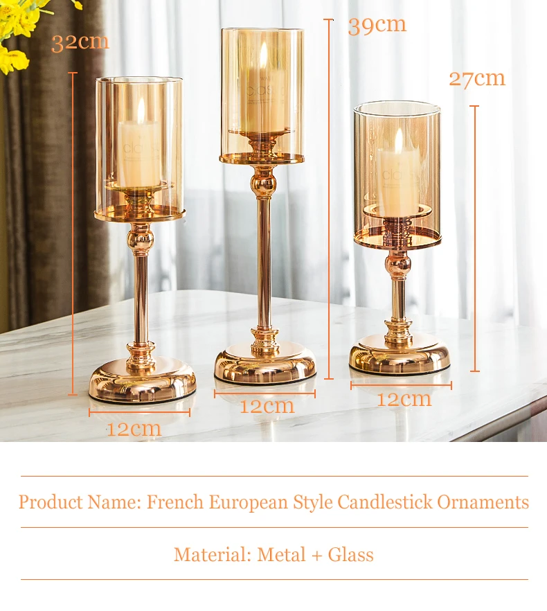 Generic Nodic Style Candle Holders, Luxury Metal Glass Candlesticks