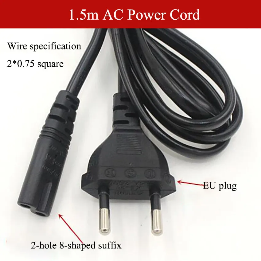 1.5m AC Power Cord EU Plug Power Supply Cable 8-Shaped Power Wire Cable Extension Cords For Home LED, Digital Camera, Desk Lamp
1.5m AC Power Cord EU Plug Power Supply Cable 8-Shaped Power Wire Cable Extension Cords For Home LED, Digital Camera, Desk Lamp