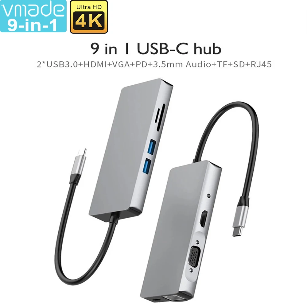 USB C HUB Type-C to 9 in 1 USB 3.0 HUB 4K Image Network Port VGA 2 USB 3.0 Port Adapter Dock for MacBook Pro Huawei Mate 30
USB C HUB Type-C to 9 in 1 USB 3.0 HUB 4K Image Network Port VGA 2 USB 3.0 Port Adapter Dock for MacBook Pro Huawei Mate 30