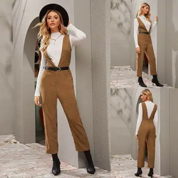 Fashion Women Loose Sleeveless brown Jumpsuit Dungarees strap Trousers without belt Overalls
Fashion Women Loose Sleeveless brown Jumpsuit Dungarees strap Trousers without belt Overalls