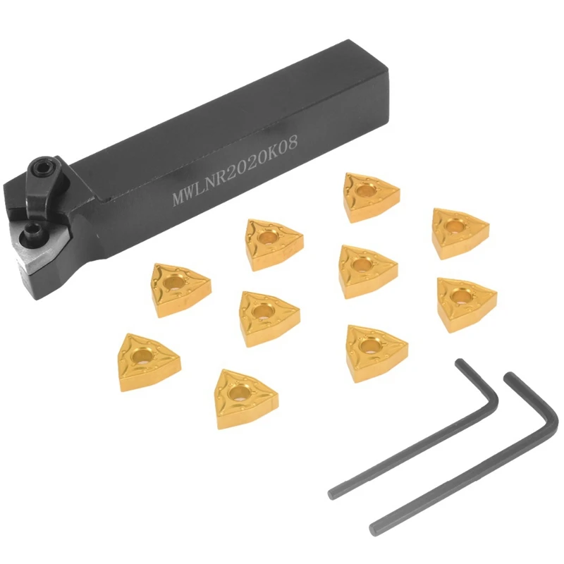 1 Set Practical Lathe Turning Tool MWLNR2020K08 Holder + 10Pcs WNMG080404 Carbide Insert