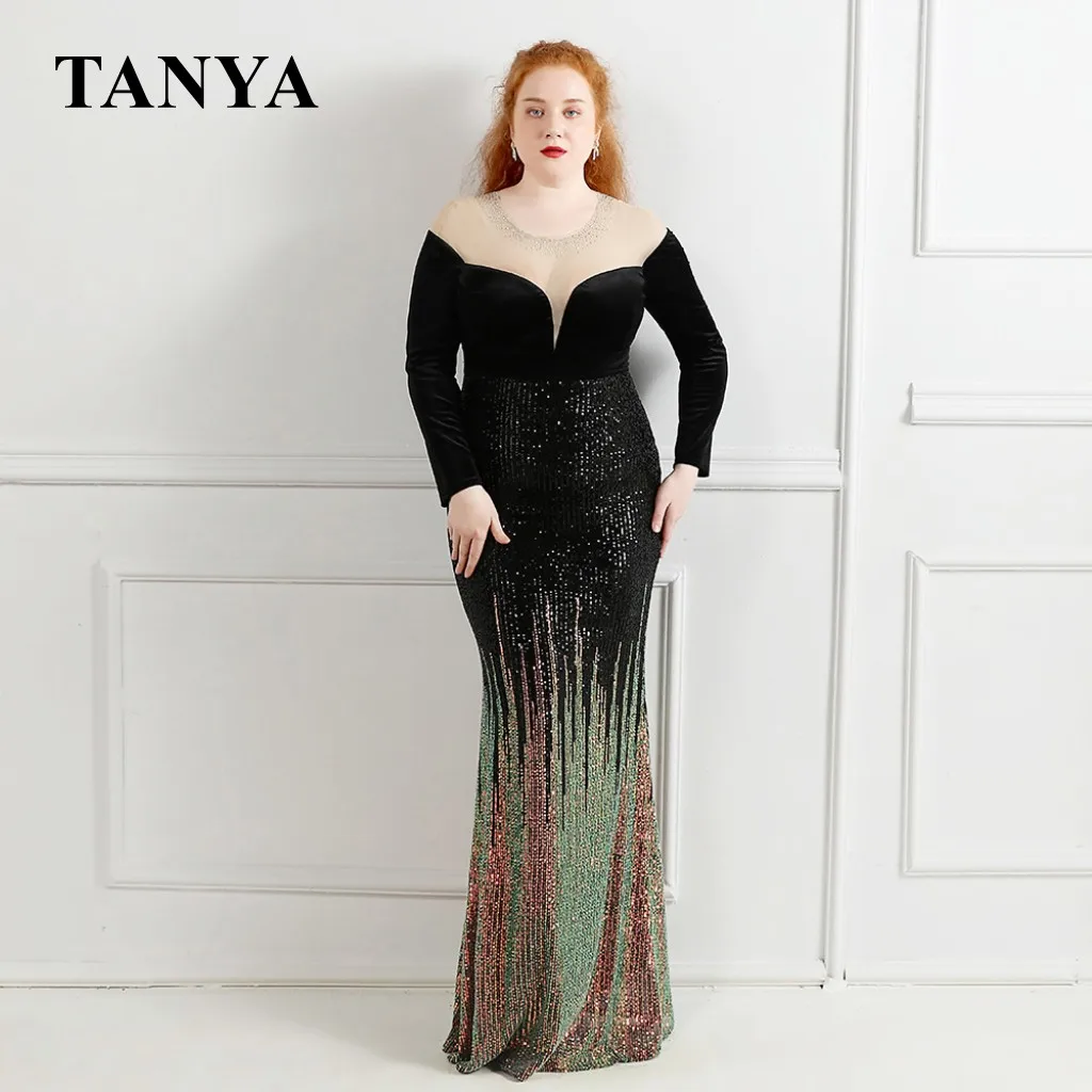Plus Size Mermaid Evening Dresses Illusion Neck Long Sleeves Sequins Abendkleider Women Lady Prom Gown New Year YSAN1401
Plus Size Mermaid Evening Dresses Illusion Neck Long Sleeves Sequins Abendkleider Women Lady Prom Gown New Year YSAN1401
