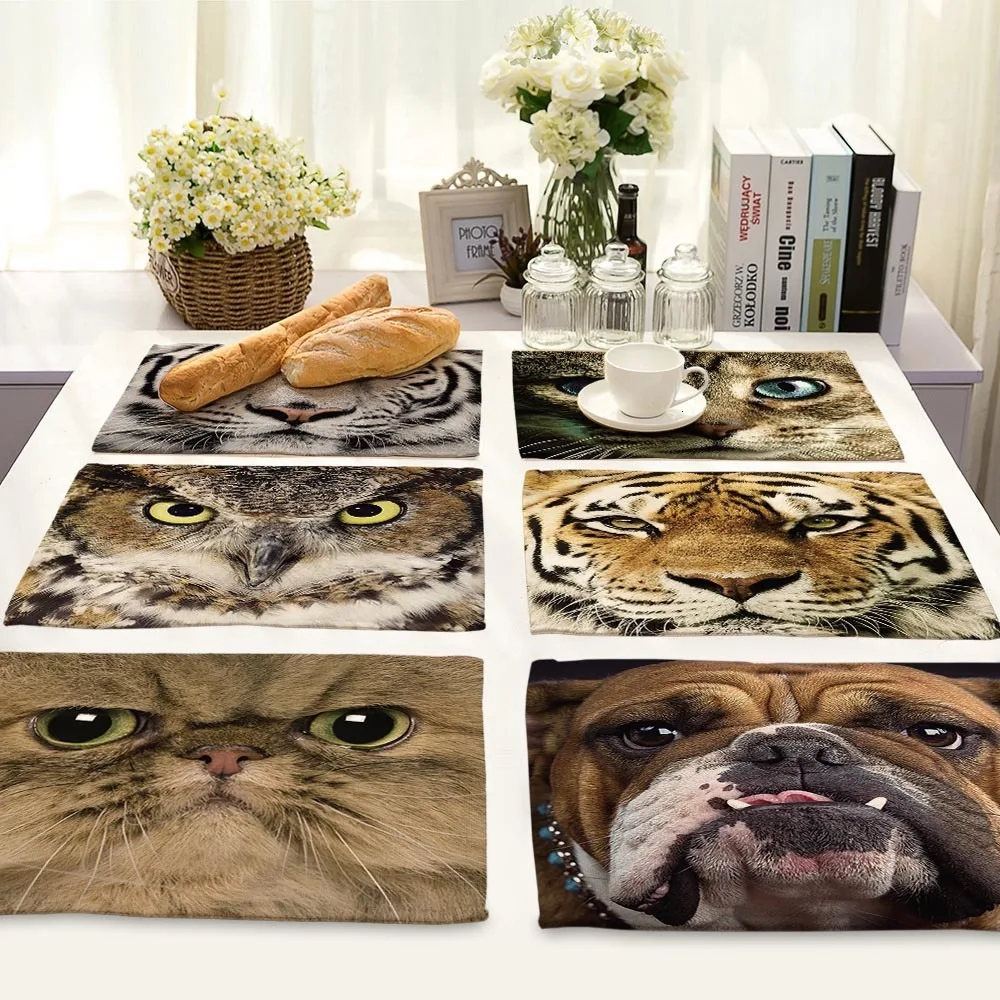 1 шт. собака кот Тигр Сова Pattern Кухня обеденный стол коврик Coaster хлопок бельевые