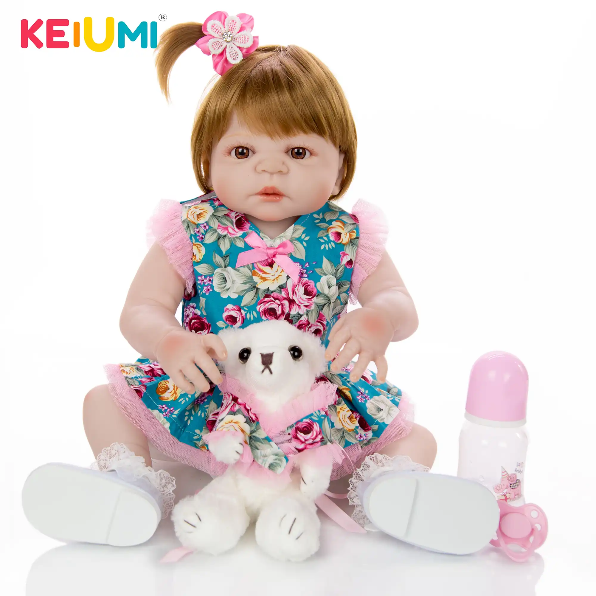 reborn baby dolls girl waterproof brown curls hair kids playmate