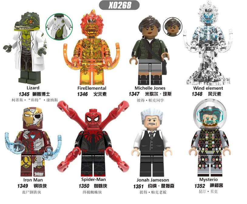 Legoed Cartoon lizard fireelemental iron man sprider-man Mysterio Building Blocks Figures Children Gift Toys
Legoed Cartoon lizard fireelemental iron man sprider-man Mysterio Building Blocks Figures Children Gift Toys
