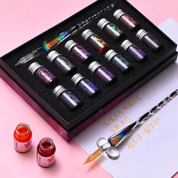 Dip pen Colorful 1 pcs Plus 12 bottles of colored ink Stationary set Calligraphy pen Ink painting pen Best Holiday Gift
Dip pen Colorful 1 pcs Plus 12 bottles of colored ink Stationary set Calligraphy pen Ink painting pen Best Holiday Gift