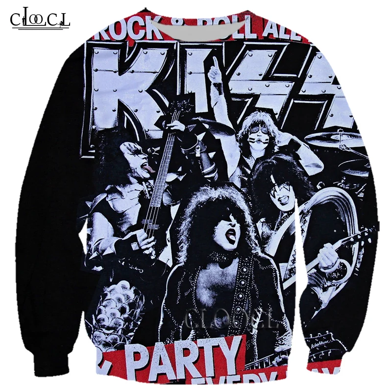 

HX Metal KISS Rock Band 3D Print Men Women Sweatshirts Fashion Hip Hop Long Sleeve Outerwear Harajuku Wild Tops Drop Shipping