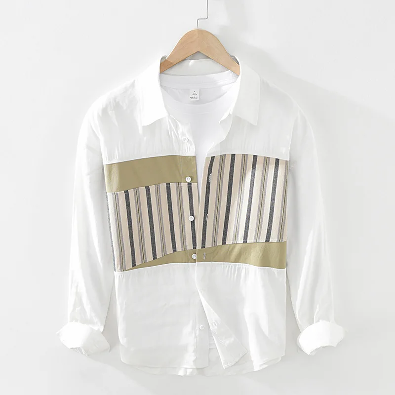 2923 Men Spring Fashion Japan Trendy Asymmetrical Stripe Patchwork Loose Casual Long Sleeve Lapel Shirts Teens Simple Daily Wear
2923 Men Spring Fashion Japan Trendy Asymmetrical Stripe Patchwork Loose Casual Long Sleeve Lapel Shirts Teens Simple Daily Wear