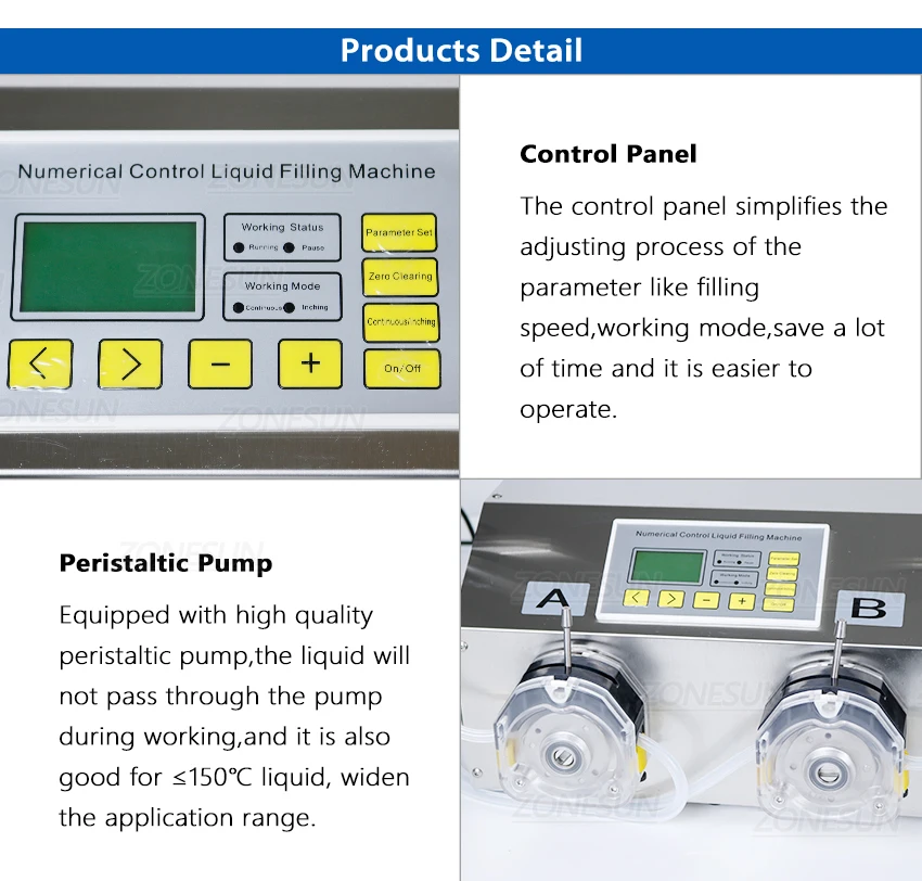 ZONEPACK ZS-PP532W Semi Automatic Peristaltic Pump Filling Machine Ink Essential Oil Perfume Water Bottle Filler