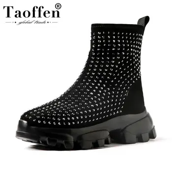 Taoffen Women High Quality Sneakers Ankle Boots Black Crystal Thick Sole Casual Shoes Woman Round Toe Flats Footwear Size 35-40
Taoffen Women High Quality Sneakers Ankle Boots Black Crystal Thick Sole Casual Shoes Woman Round Toe Flats Footwear Size 35-40