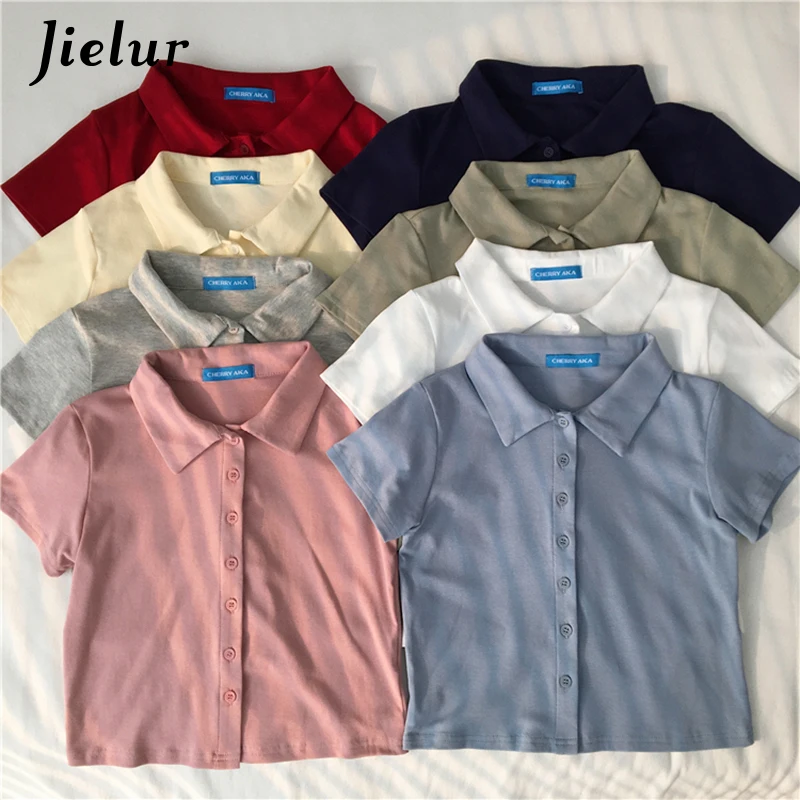 Женская Однотонная футболка Jielur белая с коротким рукавом в Корейском стиле лето