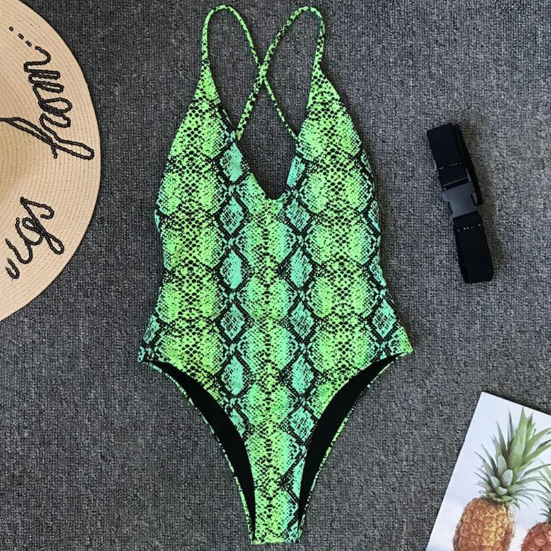 NEW 2019 Women Backless Swimwear Snake Print V Neck One Piece Swimsuit Female Monokini With Belt Buckle Bathing Suit Swim Lady
NEW 2019 Women Backless Swimwear Snake Print V Neck One Piece Swimsuit Female Monokini With Belt Buckle Bathing Suit Swim Lady