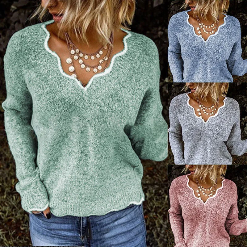Women Sweaters Plus Size V Neck Causal Long Sleeve Loose Tops Fashion Striped Ladies Knitted Wear S-5XL |