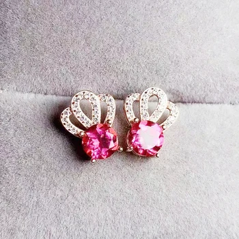 Per jewelry Natural real pink topaz or peridot crown stud earring 1ct*2pcs gemstone 925 sterling silver Fine jewelry T20412
Per jewelry Natural real pink topaz or peridot crown stud earring 1ct*2pcs gemstone 925 sterling silver Fine jewelry T20412