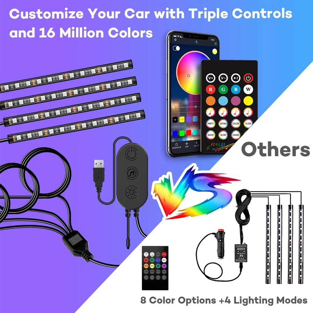 Car Interior Atmosphere 12LED RGB Strip Light Dash Floor Foot Decorative Light music rhythm Control Multiple lighting Strip
Car Interior Atmosphere 12LED RGB Strip Light Dash Floor Foot Decorative Light music rhythm Control Multiple lighting Strip