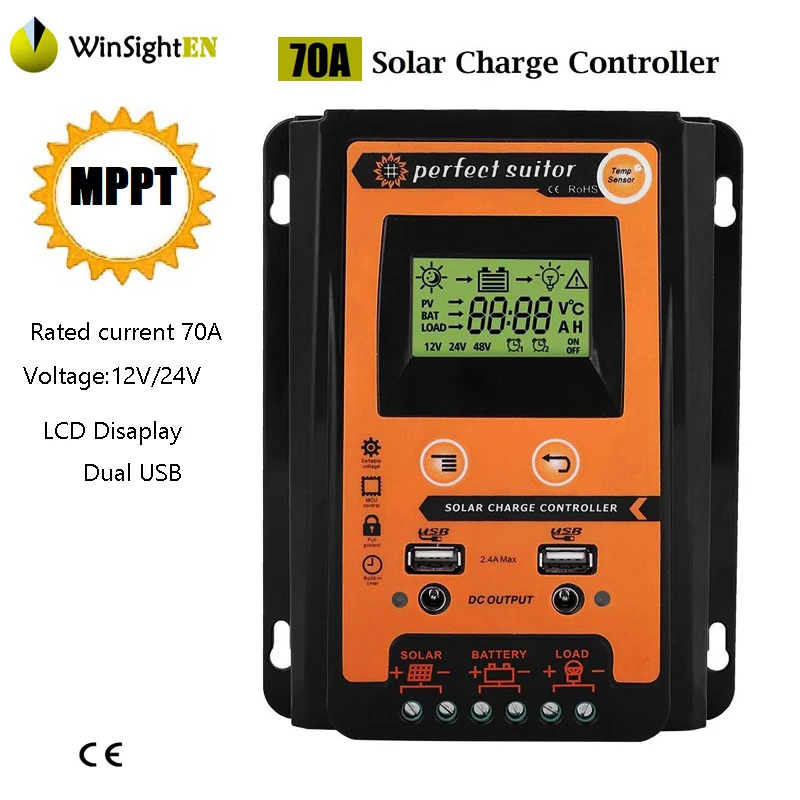 Charge Controller MPPT Solar Controller With LCD Disaplay Dual USB 5V Solar Cell Panel Regulator PV Home 70A 12V 24V
Charge Controller MPPT Solar Controller With LCD Disaplay Dual USB 5V Solar Cell Panel Regulator PV Home 70A 12V 24V