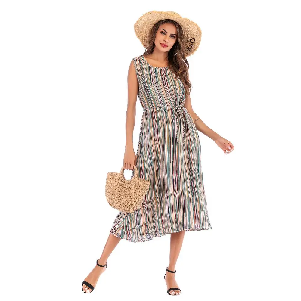 Summer 2020 Women's Round Neck Color Striped Chiffon Dress Classic Retro Elegant Lady Dating Vacation Office Simple Casual Dress
Summer 2020 Women's Round Neck Color Striped Chiffon Dress Classic Retro Elegant Lady Dating Vacation Office Simple Casual Dress