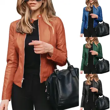 Women Autumn Winter Solid Color Stand Collar Faux Leather Zipper Sliming Coat Jacket coat Women Coats Long Sleeve Basic Jackets
Women Autumn Winter Solid Color Stand Collar Faux Leather Zipper Sliming Coat Jacket coat Women Coats Long Sleeve Basic Jackets