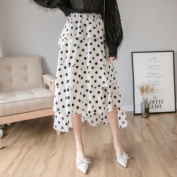 Ailegogo New Spring Summer Women High Waist Asymmetrical Ruffles Polka Dot Medium Skirt Casual Female Chiffon Black Skirts
Ailegogo New Spring Summer Women High Waist Asymmetrical Ruffles Polka Dot Medium Skirt Casual Female Chiffon Black Skirts