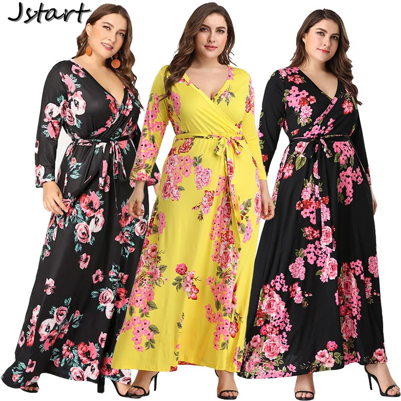 L-5XL Plus Size Long Dress Women Flower Print Up V-Neck Large Elegant Dresses Spring Summer Clothes
L-5XL Plus Size Long Dress Women Flower Print Up V-Neck Large Elegant Dresses Spring Summer Clothes