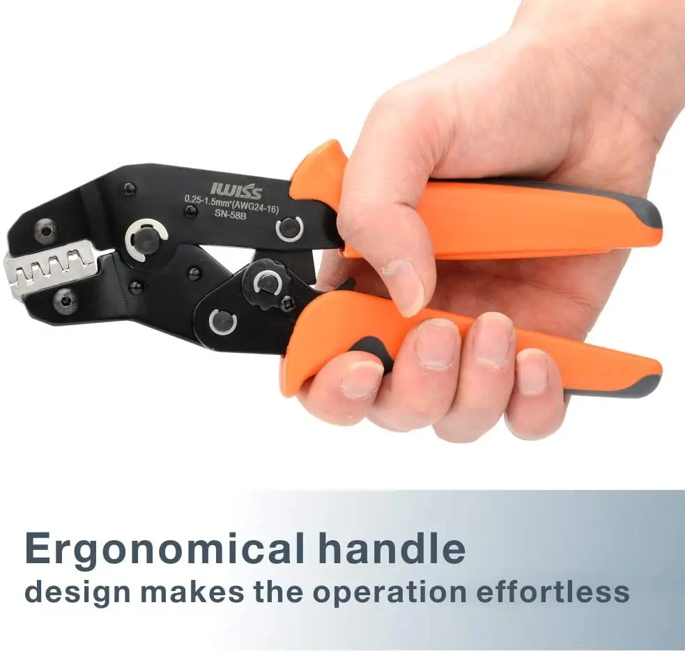 IWISS SN-58B crimping plier Ratchet Crimper tool 0.25-1.5mm²AWG24-16 for Dupont,TE,JST,Molex Terminal Wire-electrode cutting die IWISS SN-58B crimping plier Ratchet Crimper tool 0.25-1.5mm²AWG24-16 for Dupont,TE,JST,Molex Terminal Wire-electrode cutting die
