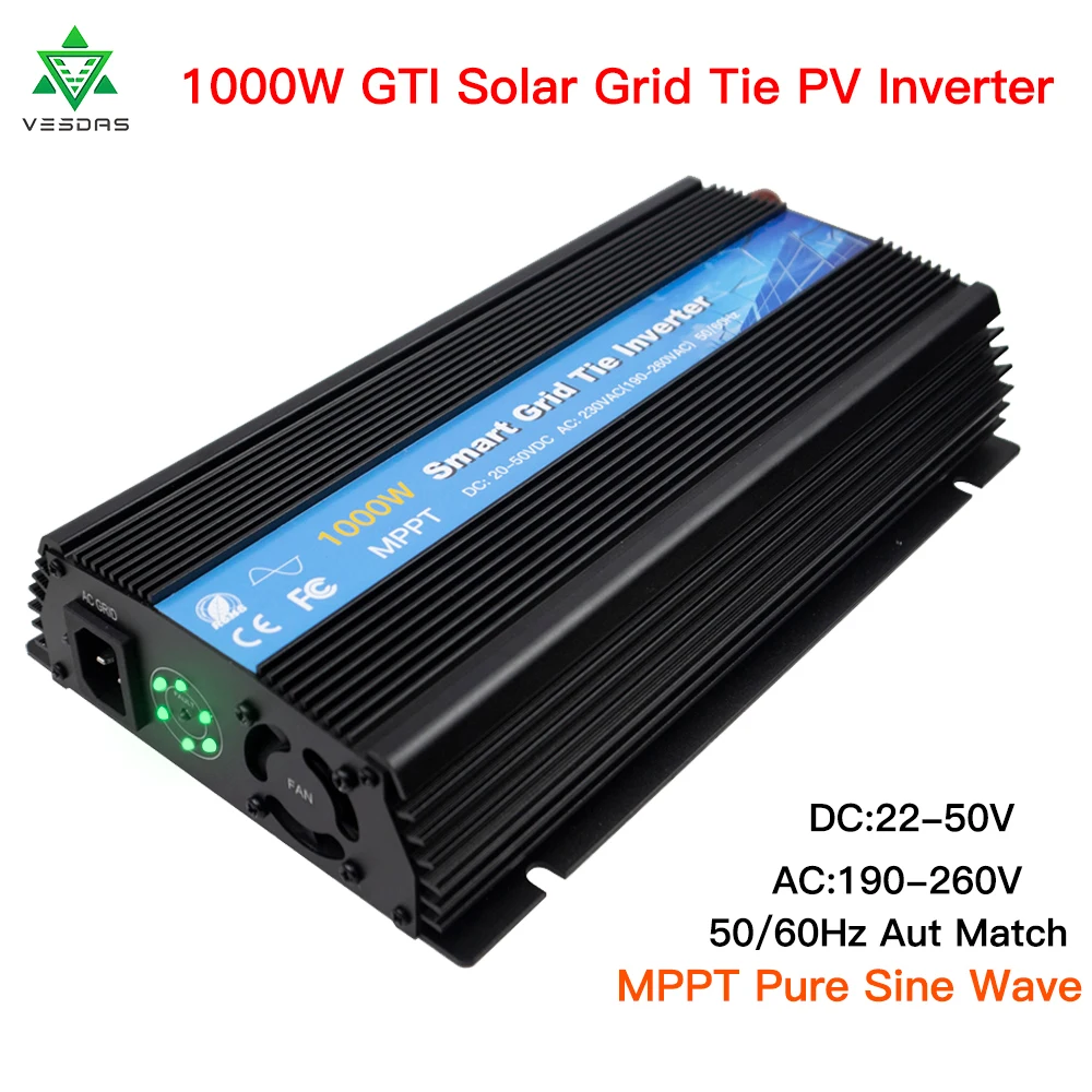 GTI1000 MPPT Solar Grid Tie Inverter 1000W Micro Power inversor 18/24/36V DC to 190-260VAC With Pure Sine Wave for 220V Inverter
GTI1000 MPPT Solar Grid Tie Inverter 1000W Micro Power inversor 18/24/36V DC to 190-260VAC With Pure Sine Wave for 220V Inverter