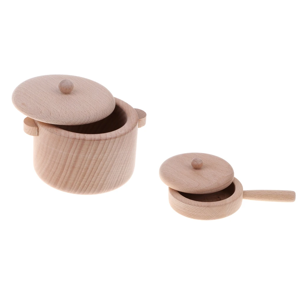2Pcs Children Wooden Toy Kitchen Pretend Play Cooking Utensil, Saucepan and Pan 2Pcs Children Wooden Toy Kitchen Pretend Play Cooking Utensil, Saucepan and Pan