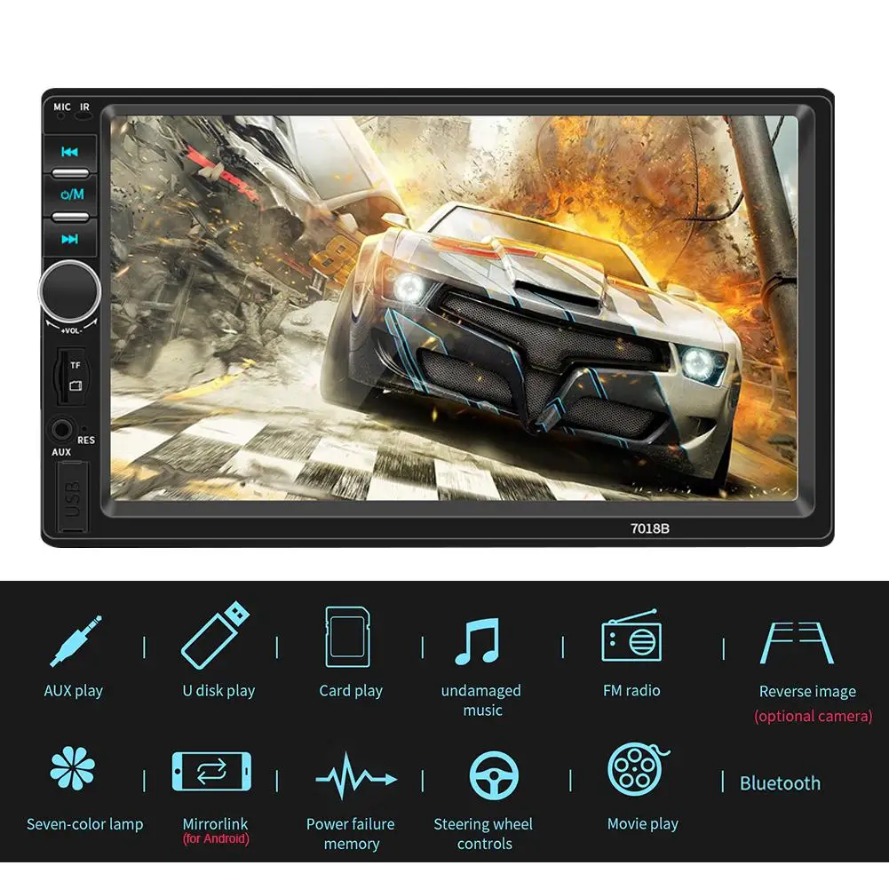Автомобильный MP5-плеер с 7-дюймовым дисплеем FM-радио Bluetooth Android IOS Mirror Link камерой