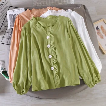Autumn Women Fashion Chiffon Ruffles Flouncing V-Collar Loose Shirt New Vintage Ladies Long Lantern Sleeves Blouse Shirts Suits
Autumn Women Fashion Chiffon Ruffles Flouncing V-Collar Loose Shirt New Vintage Ladies Long Lantern Sleeves Blouse Shirts Suits