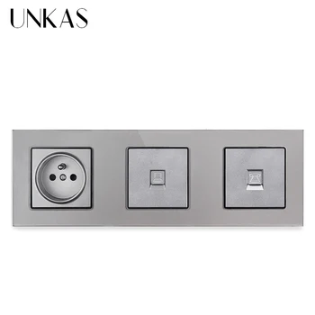 UNKAS French Standard Grey Socket + RJ45 Internet Computer Jack + TV Television Connector Port Glass Panel 258*86mm Outlet
UNKAS French Standard Grey Socket + RJ45 Internet Computer Jack + TV Television Connector Port Glass Panel 258*86mm Outlet