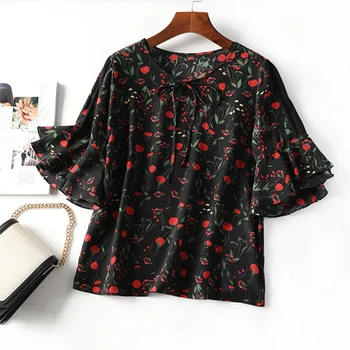 Summer Blouses Thin Light Comfortable Lace-up Round Collar Silk Horn Sleeve Floral Print Short Women Shirts Blouses
Summer Blouses Thin Light Comfortable Lace-up Round Collar Silk Horn Sleeve Floral Print Short Women Shirts Blouses