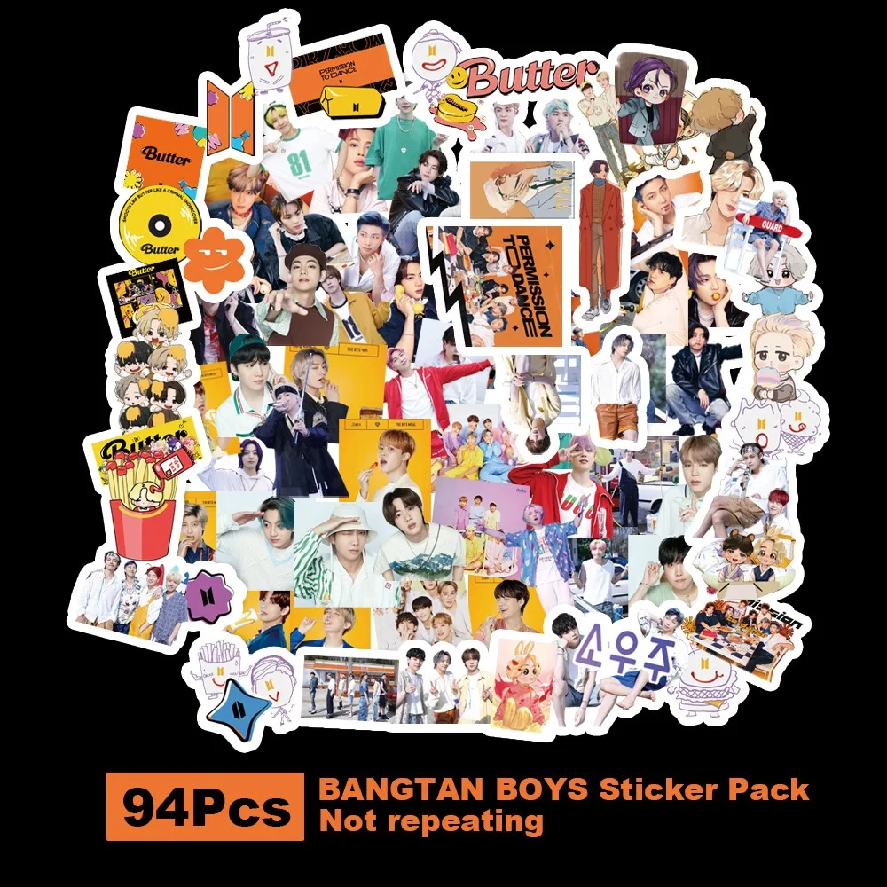 Фото 94Pcs/set Bangtan Boys Stickers KPOP Stars New Album Butter 8th Anniversary Toys Skateboard Suitcase Laptop | Дом и сад