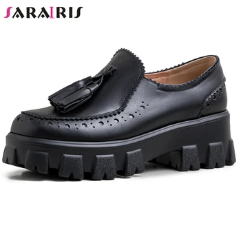 SARAIRIS Retro Female Platform Chunky Heel Slip On Fringe Brogue Flats Spring Autumn Flats Women Genuine Leather Shoes Woman 
SARAIRIS Retro Female Platform Chunky Heel Slip On Fringe Brogue Flats Spring Autumn Flats Women Genuine Leather Shoes Woman