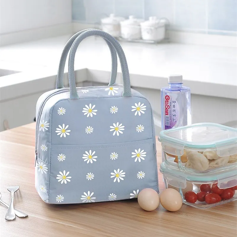 

Easy To Use 1 Pc Portable Daisy Lunch Bag Large Women Oxford Food Picnic Bag Insulated Fresh Thermal Insulated Lunch Box Tote