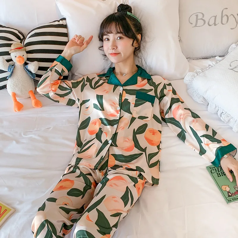 Pajamas Women's Spring And Autumn Long Sleeve Viscose Cute Peach Two-Piece Set Students Silk Thin Summer Home Wear
Pajamas Women's Spring And Autumn Long Sleeve Viscose Cute Peach Two-Piece Set Students Silk Thin Summer Home Wear