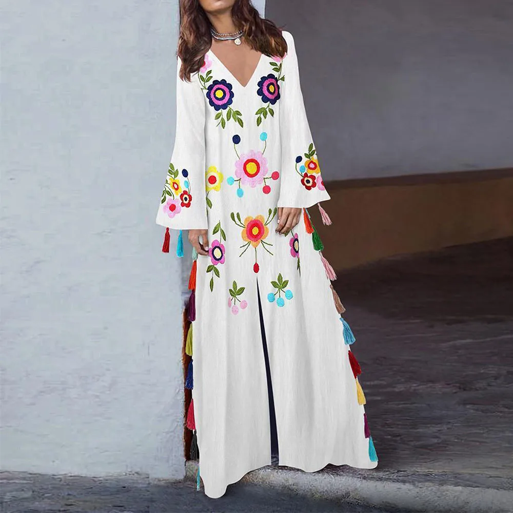 Women Boho Dress White Loose Lace Up Travel Ethnic Print Split Floral Pullover Fringed Tassel Holiday Beach Sundress Fashion
Women Boho Dress White Loose Lace Up Travel Ethnic Print Split Floral Pullover Fringed Tassel Holiday Beach Sundress Fashion