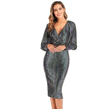 2020 Women Spring Autumn Fashion Sequined Long Sleeve Deep V-Neck Bandage Bodycon Tunic Evening Party Dress Plus Size S-XXL
2020 Women Spring Autumn Fashion Sequined Long Sleeve Deep V-Neck Bandage Bodycon Tunic Evening Party Dress Plus Size S-XXL
