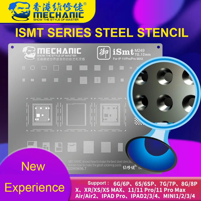MECHANIC iSmt BGA Reballing Stencil for Phone 6/6P/6S/6SP/7/7P/8/8P/X/XR/XS/11/11Pro/11Pro Max iPad CPU IC Chip Soldering Net
MECHANIC iSmt BGA Reballing Stencil for Phone 6/6P/6S/6SP/7/7P/8/8P/X/XR/XS/11/11Pro/11Pro Max iPad CPU IC Chip Soldering Net