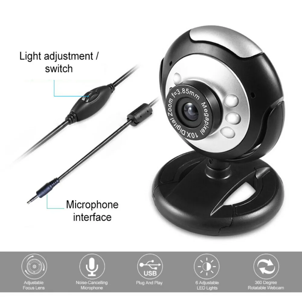 50MP High Definition 6 LED Webcam Camera With USB Microphone Rotatable For PC
50MP High Definition 6 LED Webcam Camera With USB Microphone Rotatable For PC