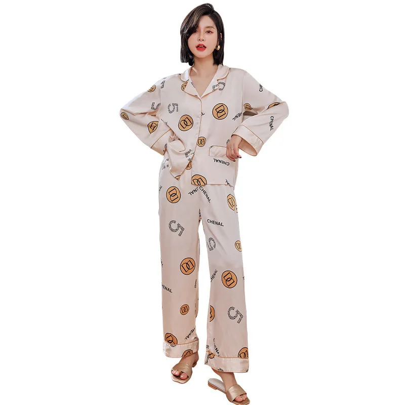 New Pajamas Women Spring And Autumn Ice Silk Thin Section Long-Sleeved Trousers Simulation Silk Two-Piece Suit Home Service
New Pajamas Women Spring And Autumn Ice Silk Thin Section Long-Sleeved Trousers Simulation Silk Two-Piece Suit Home Service