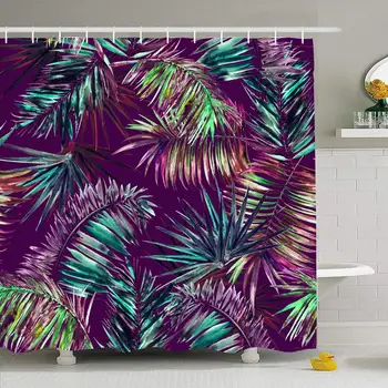 

Shower Curtain Set with Hooks 72x72 Tropical Floral Pattern Yellow Print Textile Pink Palm Trees Surf Dark Textures Shirt