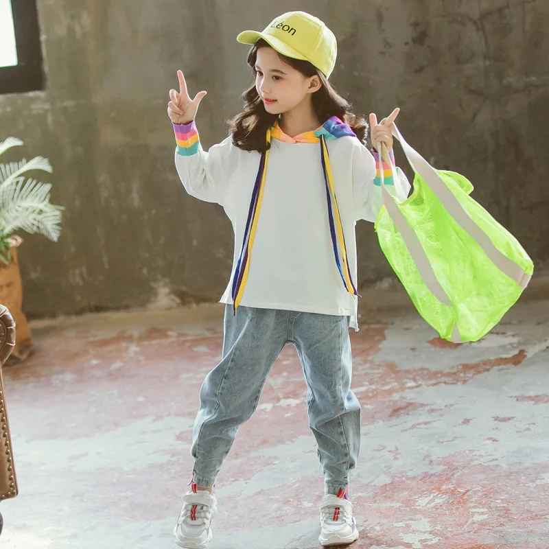 5 Girls Spring And Autumn 2019 Korean-style Children chao yang Gas GIRL'S Network hong skittles Webbing Hoodie + Jeans Set
5 Girls Spring And Autumn 2019 Korean-style Children chao yang Gas GIRL'S Network hong skittles Webbing Hoodie + Jeans Set