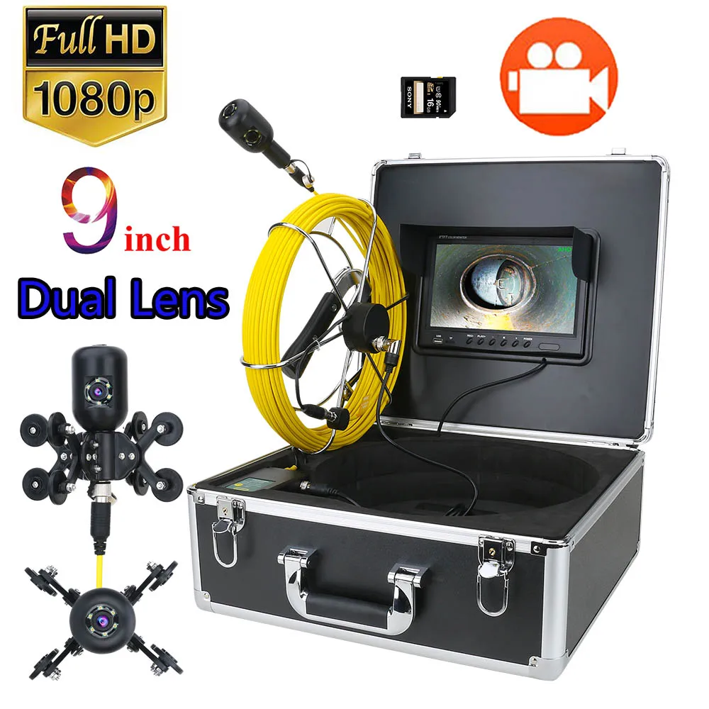 

Dual Camera 9inch DVR 30M/50M 1080P HD Lens Drain Sewer Pipeline Industrial Endoscope Pipe Inspection Video Camera