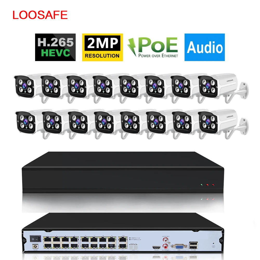 LOOSAFE 1080P 16CH POE Kit H.265 System with POE switch CCTV Camera Surveillance Audio Record Outdoor Waterproof P2P Video
LOOSAFE 1080P 16CH POE Kit H.265 System with POE switch CCTV Camera Surveillance Audio Record Outdoor Waterproof P2P Video