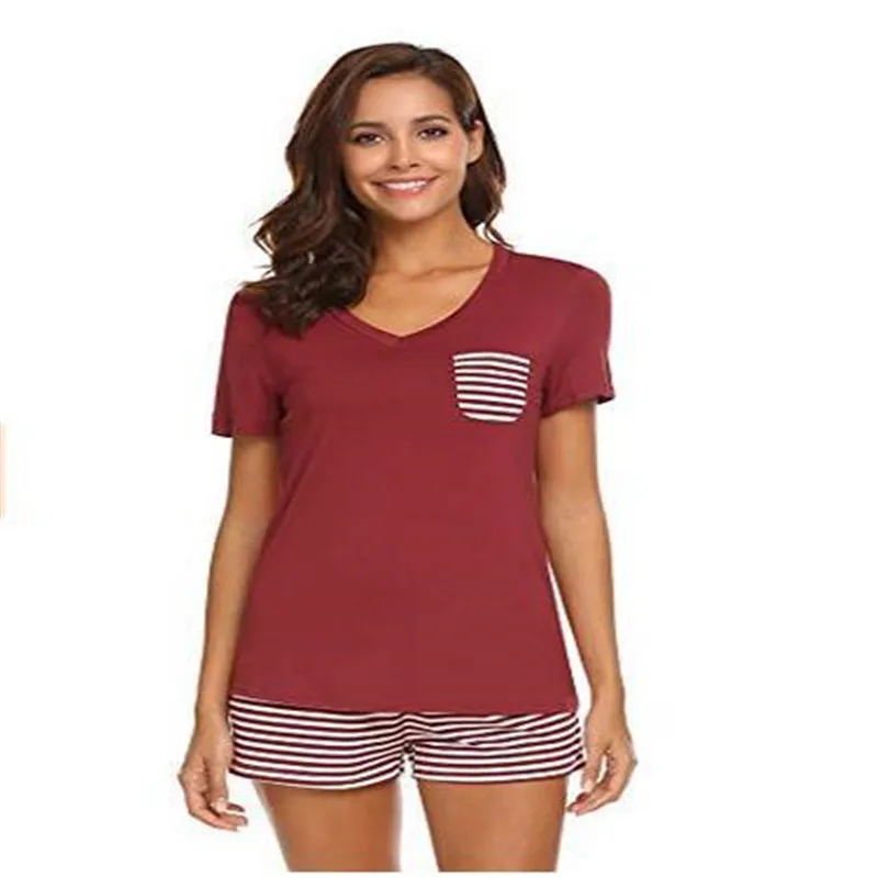 Women Summer Clothes 2pcs Short Sleeve &shorts Home Wear Pajamas Set With Pocket Striped Sleep Suit Sexy Nightwear Sleepwear
Women Summer Clothes 2pcs Short Sleeve &shorts Home Wear Pajamas Set With Pocket Striped Sleep Suit Sexy Nightwear Sleepwear