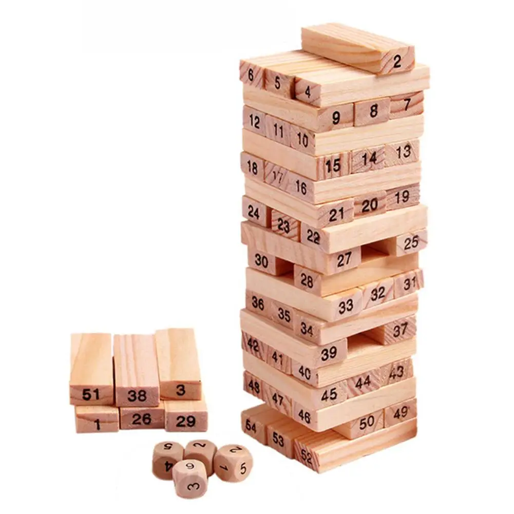 54pcs/set Number Toppling Timbers Wooden Blocks Game Stacking Blocks Stacking Tower Fun Outdoor Wooden Block Game Education Toy
54pcs/set Number Toppling Timbers Wooden Blocks Game Stacking Blocks Stacking Tower Fun Outdoor Wooden Block Game Education Toy