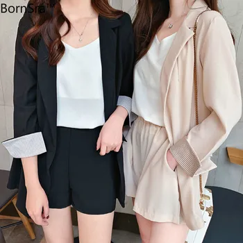 BornSra Summer Casual Female 2 Pieces Set Short Suits Striped Sleeve Jacket Blazer & Hot Shorts Korean Style Women Pant Suits
BornSra Summer Casual Female 2 Pieces Set Short Suits Striped Sleeve Jacket Blazer & Hot Shorts Korean Style Women Pant Suits
