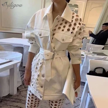Ailigou Summer 2020 New Women'S Lapel Single-Breasted Denim Jacket Hole Hollow Hollow Casual Streetwear Sexy Coat With Belt
Ailigou Summer 2020 New Women'S Lapel Single-Breasted Denim Jacket Hole Hollow Hollow Casual Streetwear Sexy Coat With Belt